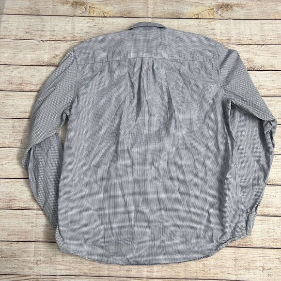 Gap Men's Standard Fit Button Up Dress Shirt Long Sleeve Navy Blue Gingham Check - Picture 4 of 7